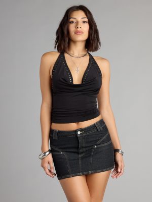 Studs and Stares Cowl Halter Top