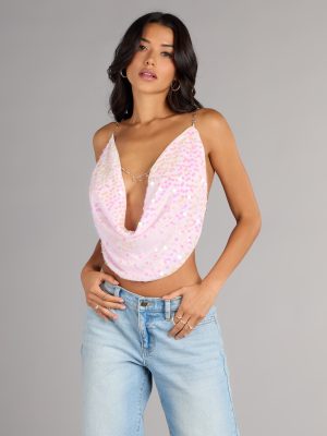 Disco Dream Sequin Rhinestone Chain Halter Top