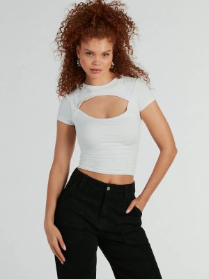 Playful Vibes Cutout Crew Neck Crop Top
