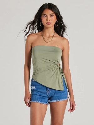 Unique Addition Strapless Cut Out Tube Crop Top
