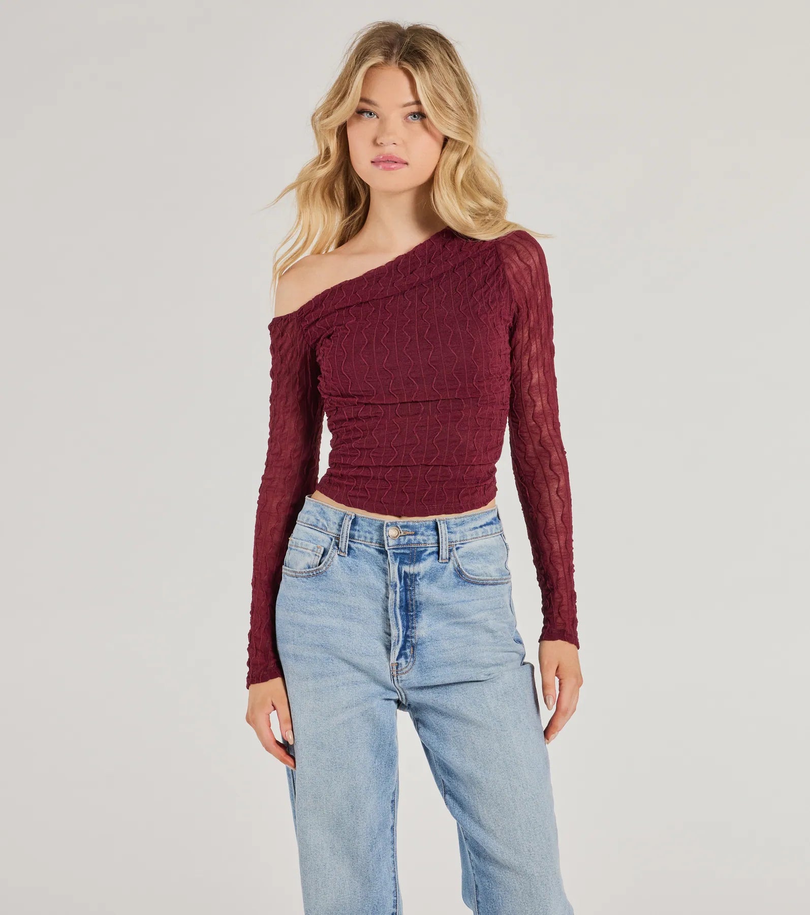 Elevated Trend Mesh Off-Shoulder Long Sleeve Top - Image 5