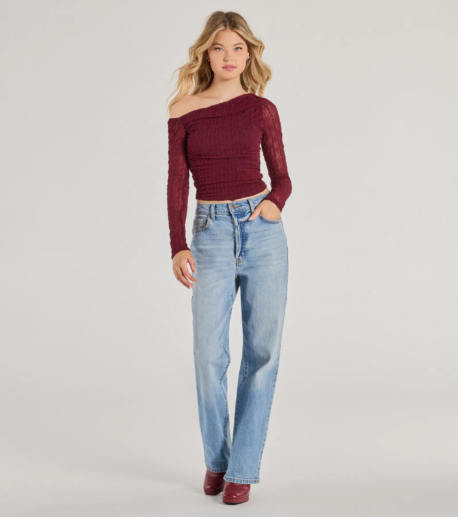 Elevated Trend Mesh Off-Shoulder Long Sleeve Top - Image 7