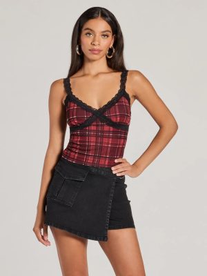 Check Me Out Lace Trim Plaid Crop Top