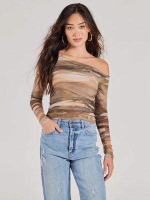 Trendy Abstract Mesh Off-Shoulder Top