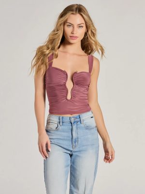 Chic Illusion Plunge Cutout Ruched Tank Top