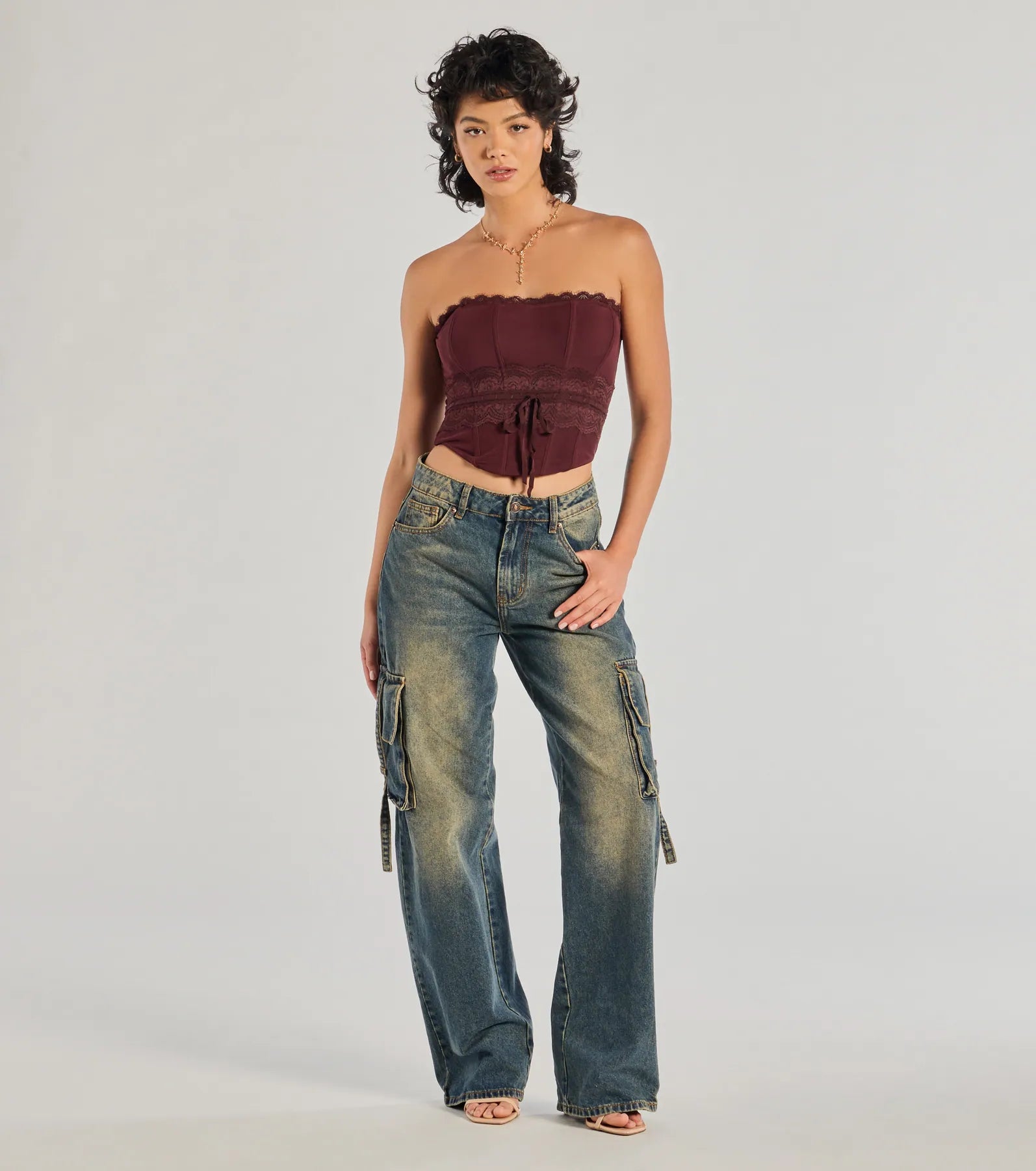 Chic Attitude Lace Trim Mesh Corset Top - Image 3