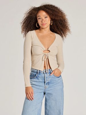 Trendy Casual Long Sleeve Tie-Front Top