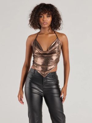 Flashy And Fierce Metallic Knit Halter Crop Top