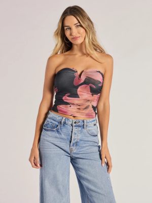 Pretty Aura Floral Print Strapless Crop Top