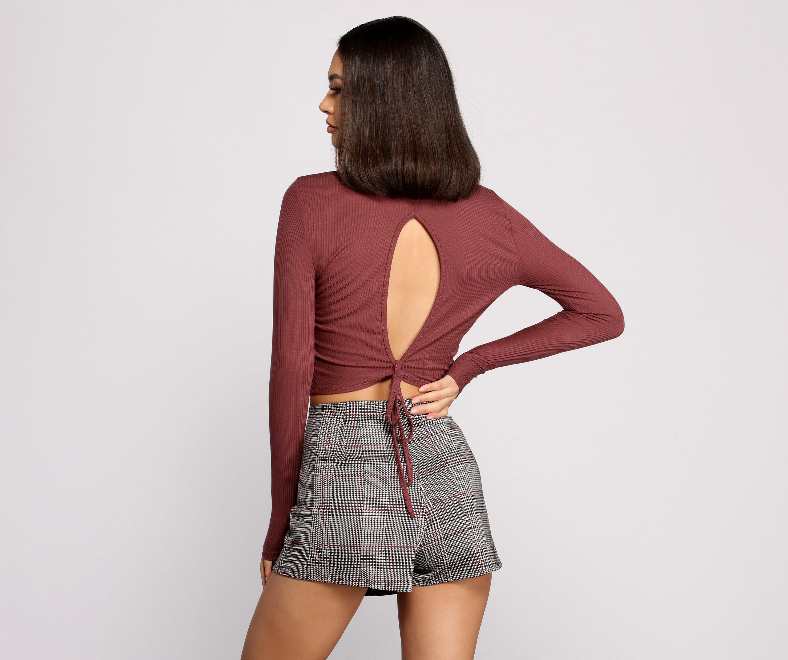 Ribbed Tie Back Lace Hem Crop Top - Image 6