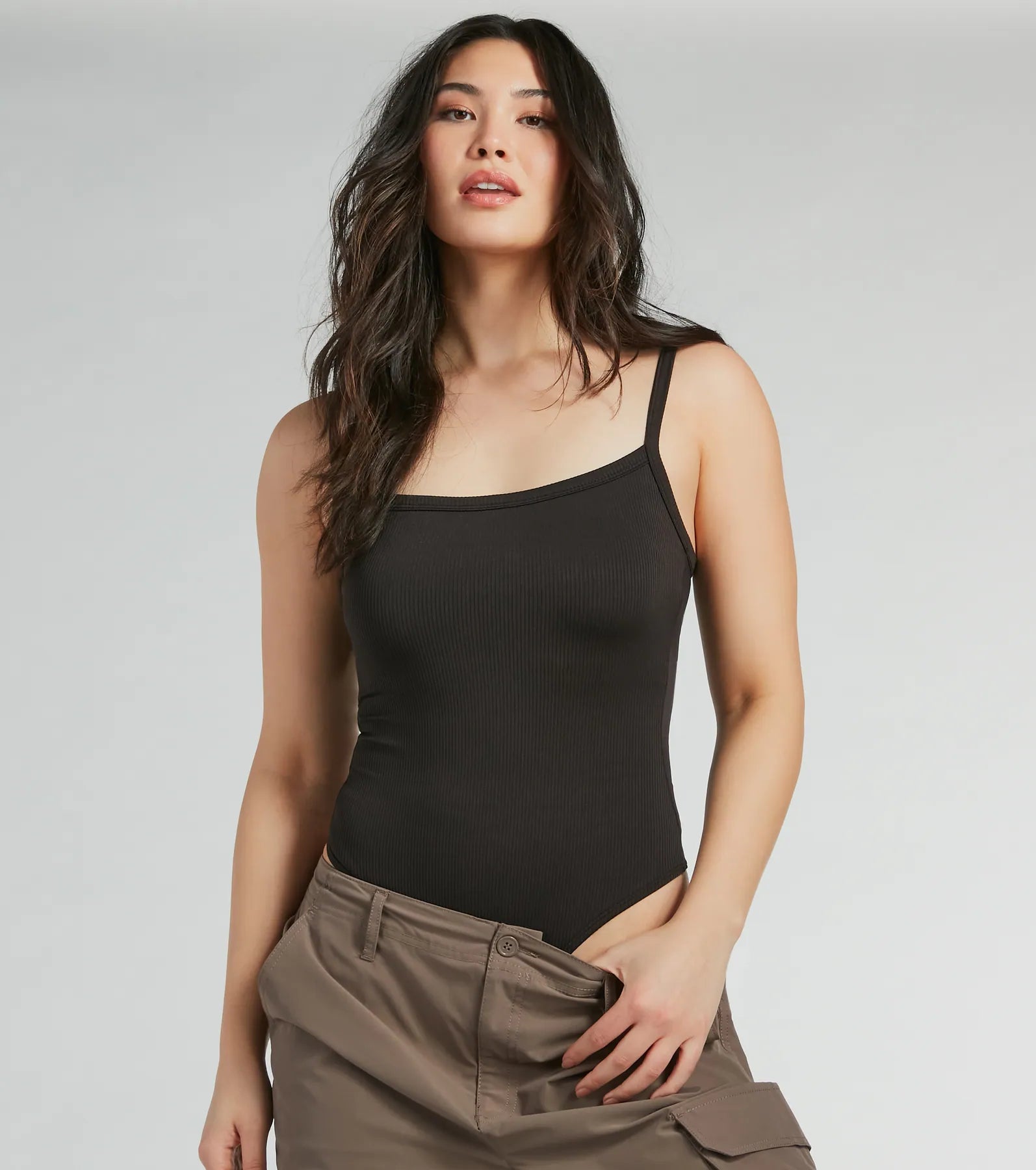 Smooth Silhouette Square Neck Rib Knit Bodysuit - Image 6