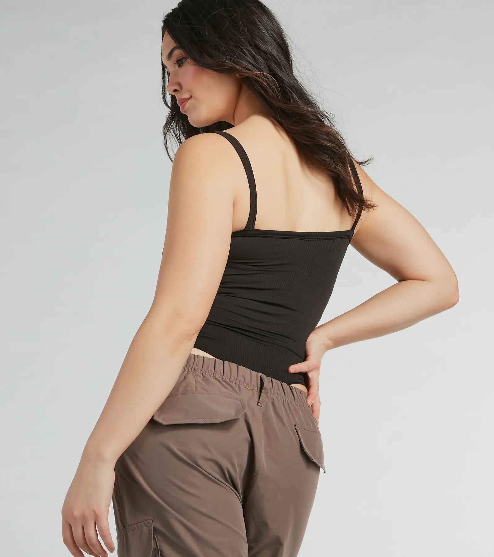 Smooth Silhouette Square Neck Rib Knit Bodysuit - Image 7