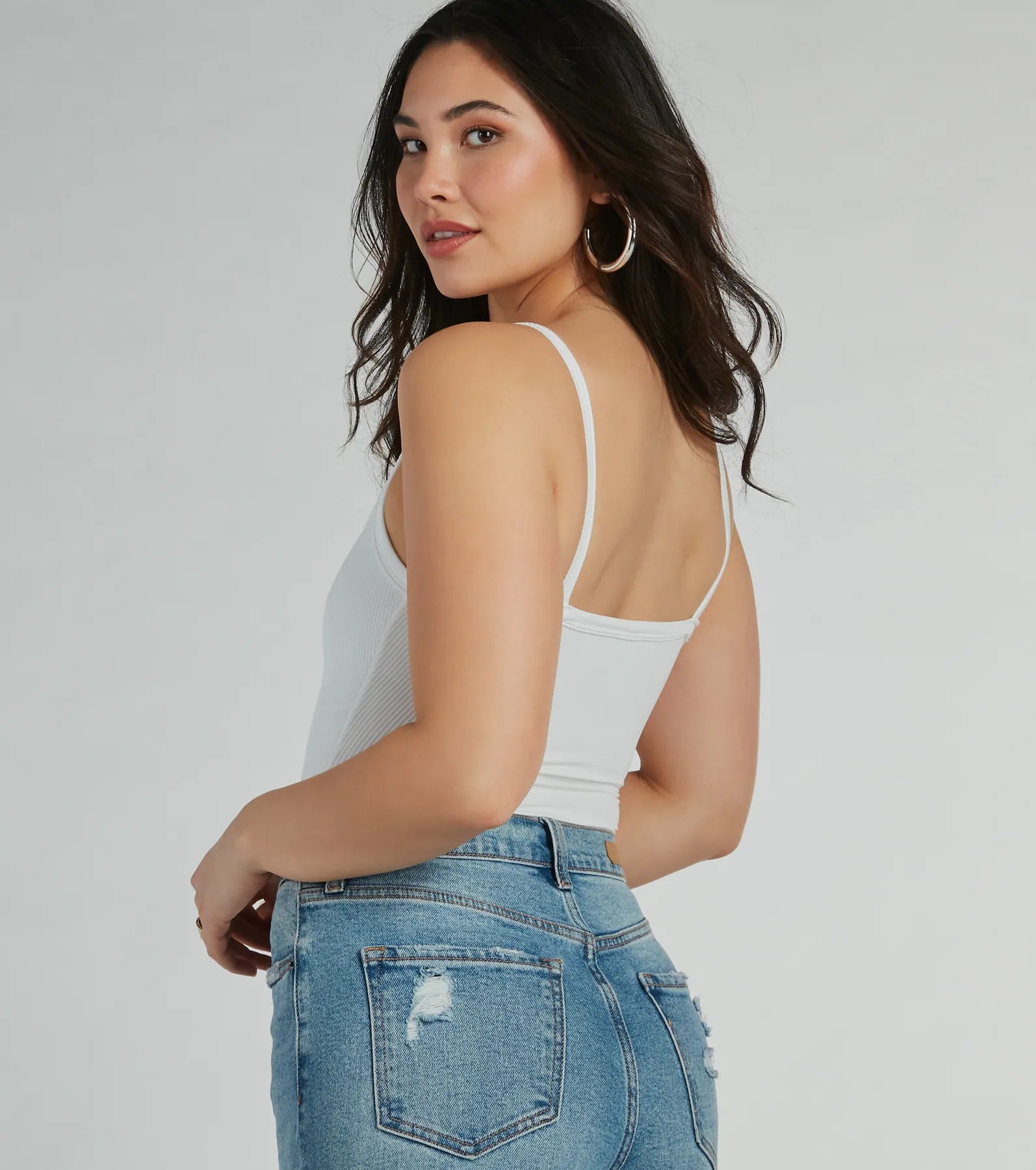 Smooth Silhouette Square Neck Rib Knit Bodysuit - Image 2