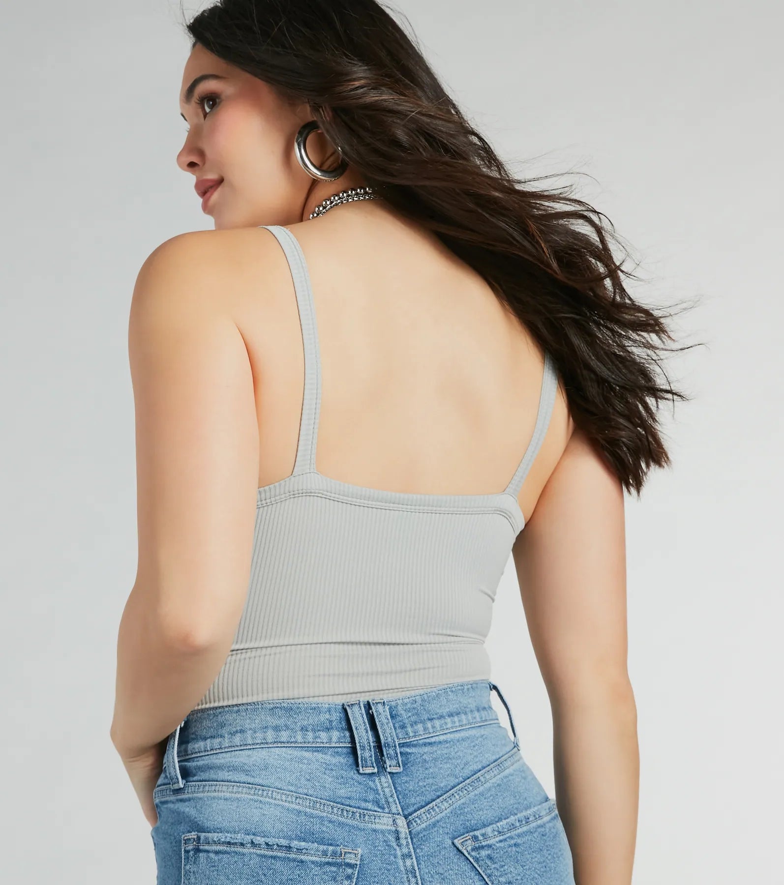 Smooth Silhouette Square Neck Rib Knit Bodysuit - Image 12