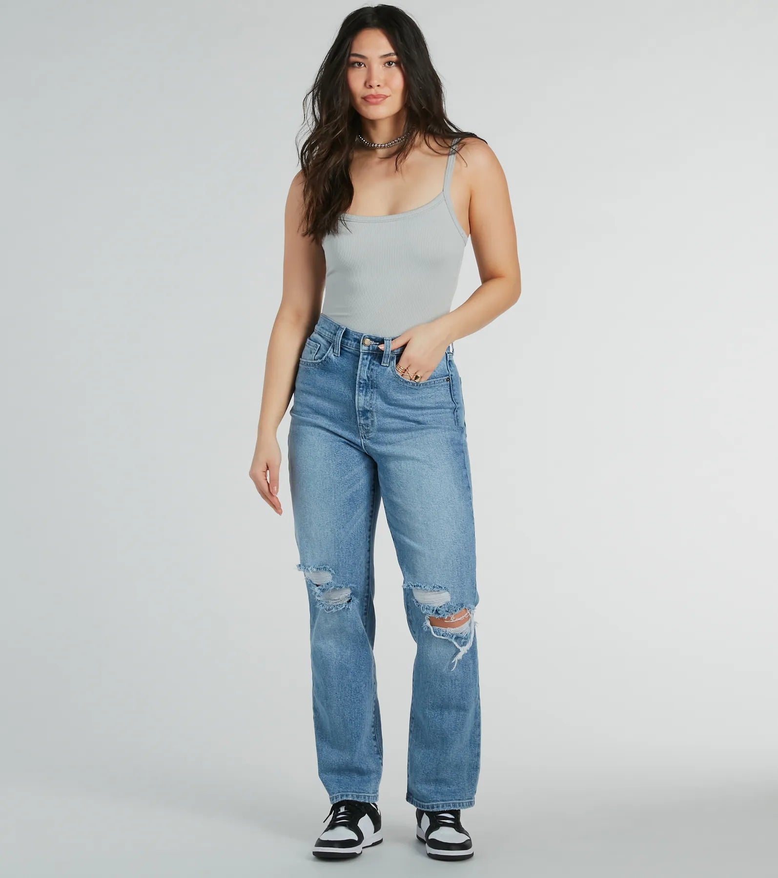 Smooth Silhouette Square Neck Rib Knit Bodysuit - Image 13