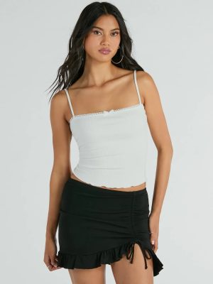 Basics To Love Lace Trim Bow Crop Tank Top