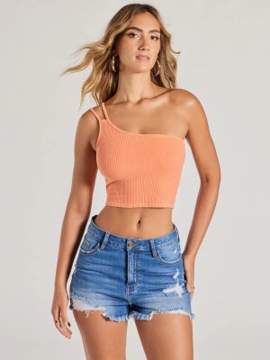 Confident Flirty Strappy One-Shoulder Crop Top