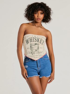 Whiskey Social Club Strapless Graphic Crop Top