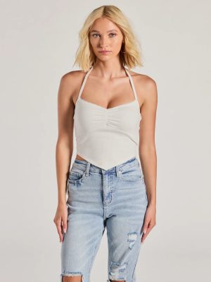 All Day Darling Halter V-Neck Lace Trim Crop Top