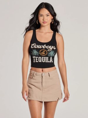 Cowboys And Tequila Sleeveless Graphic Crop Top