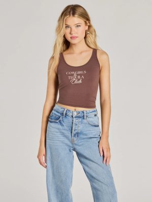Cowgirls And Tequila Crop Graphic Tank Top