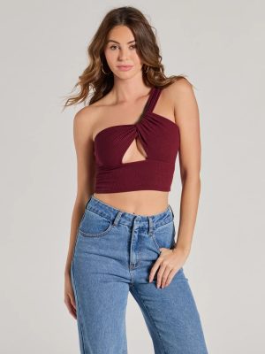 Here To Slay One-Shoulder Cutout Knit Crop Top