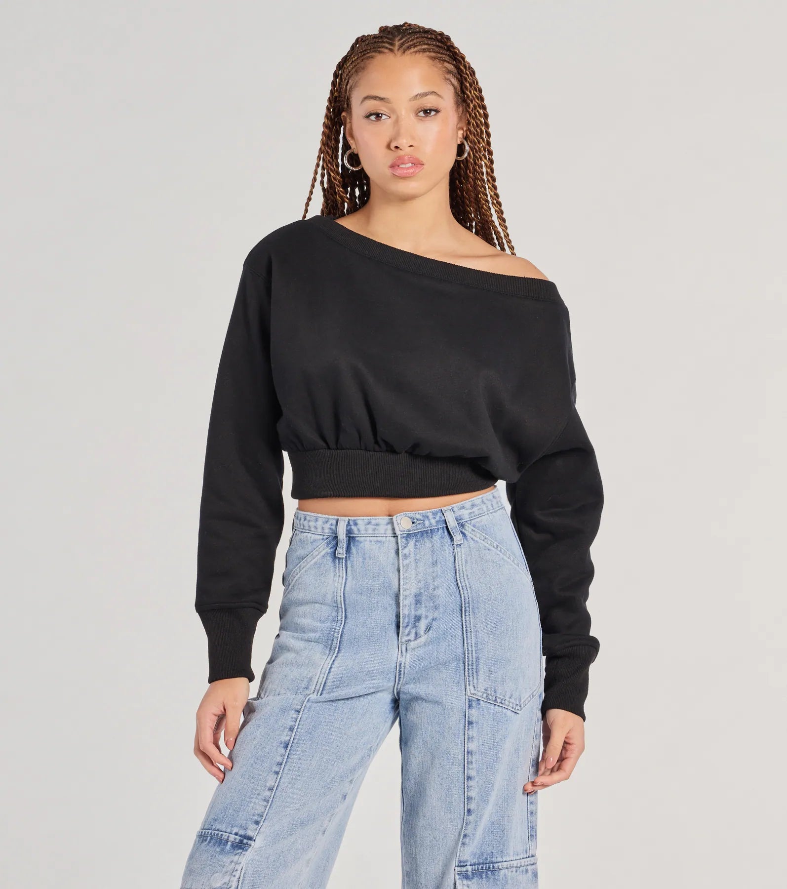 Cutie Alert Long Sleeve Fleece Crop Sweatshirt - Image 2