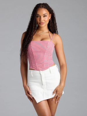 Sweet Home Lace-Up Gingham Corset Top