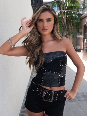 Rockstar Vibes Studded Faux Leather Tube Top