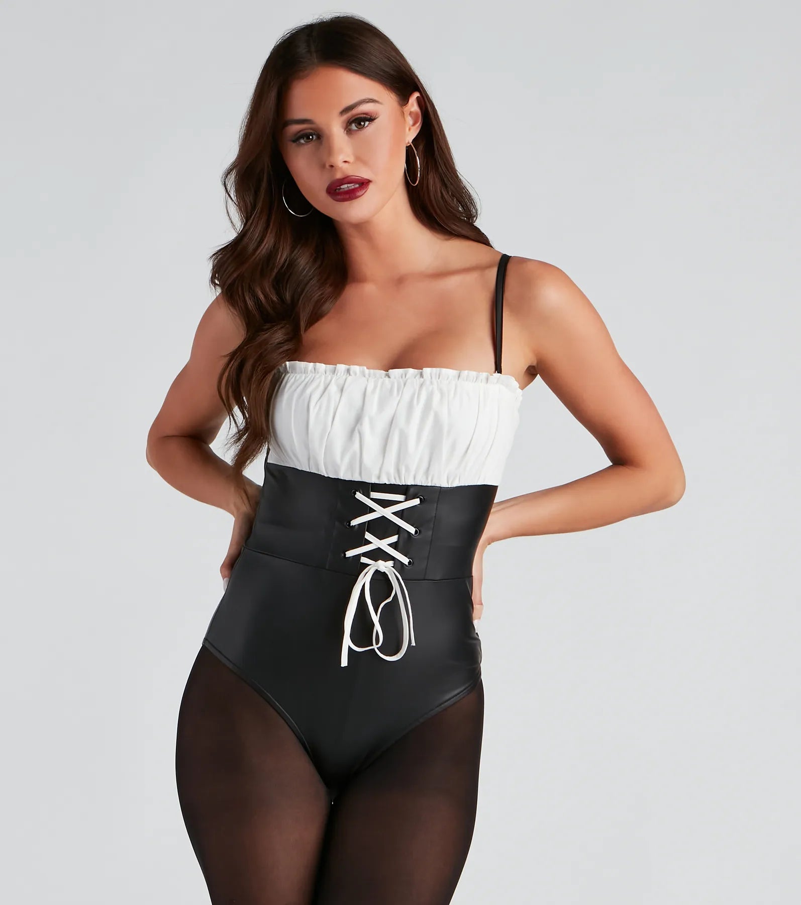 Lil Red Lace-Up Corset Bodysuit - Image 2