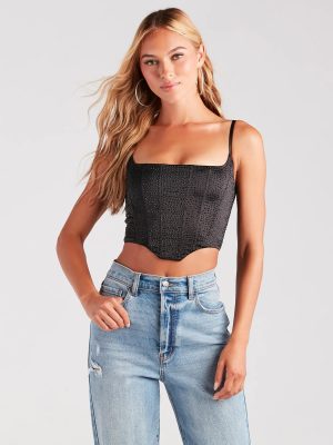 Heat Of The Moment Rhinestone Satin Corset Top