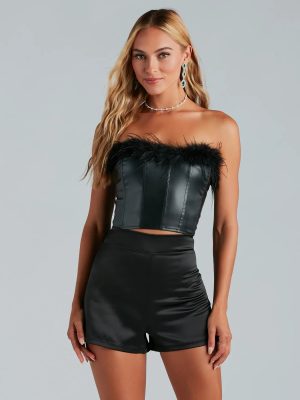 Call Me Fab Marabou Feather Faux Leather Corset