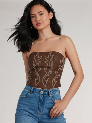 Cute Country Look Western Faux Leather Corset Top