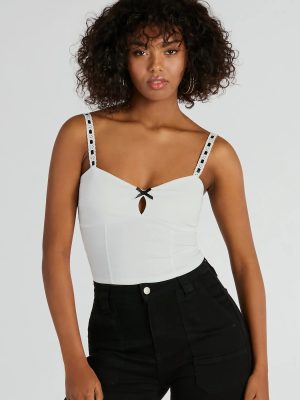 Simply Delicate Lace Trim Bow Crop Top