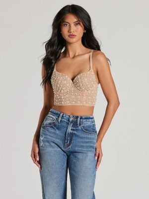 Glamour Girl Rhinestone Faux Pearl Bead Bustier