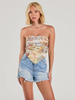 Too Cute Energy Strapless Paisley Satin Crop Top
