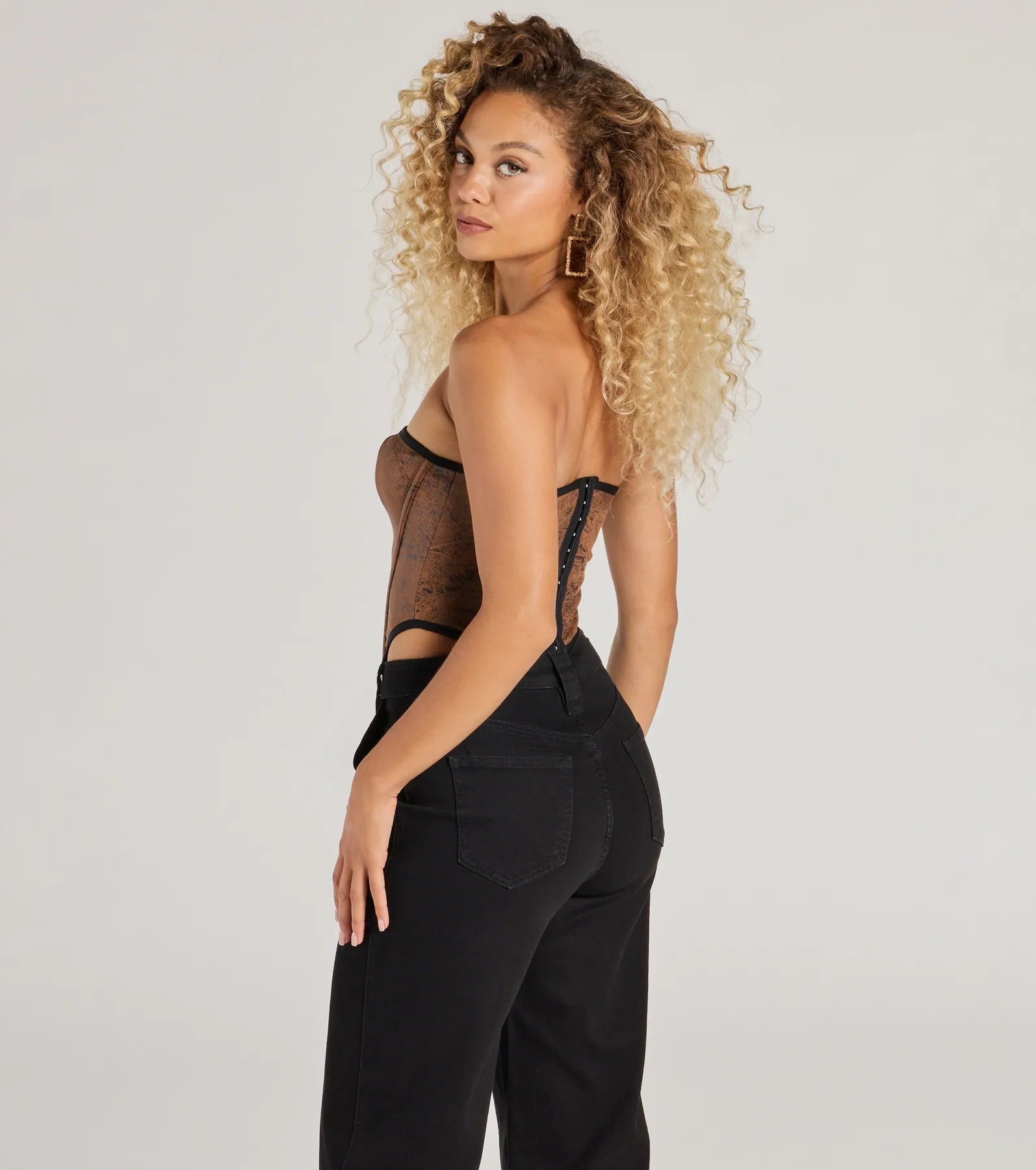 Smooth And Edgy Lace-Up Faux Suede Corset Top - Image 2