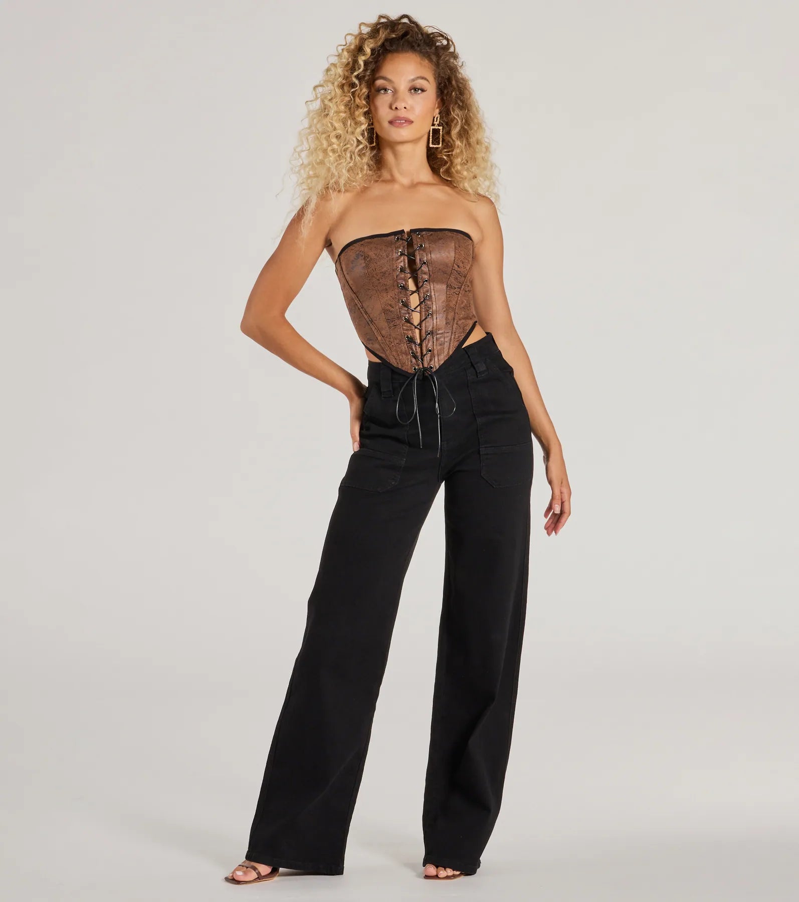 Smooth And Edgy Lace-Up Faux Suede Corset Top - Image 3