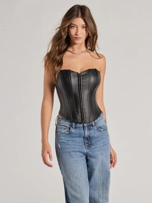 Level Up Sleek Faux Leather Strapless Corset Top
