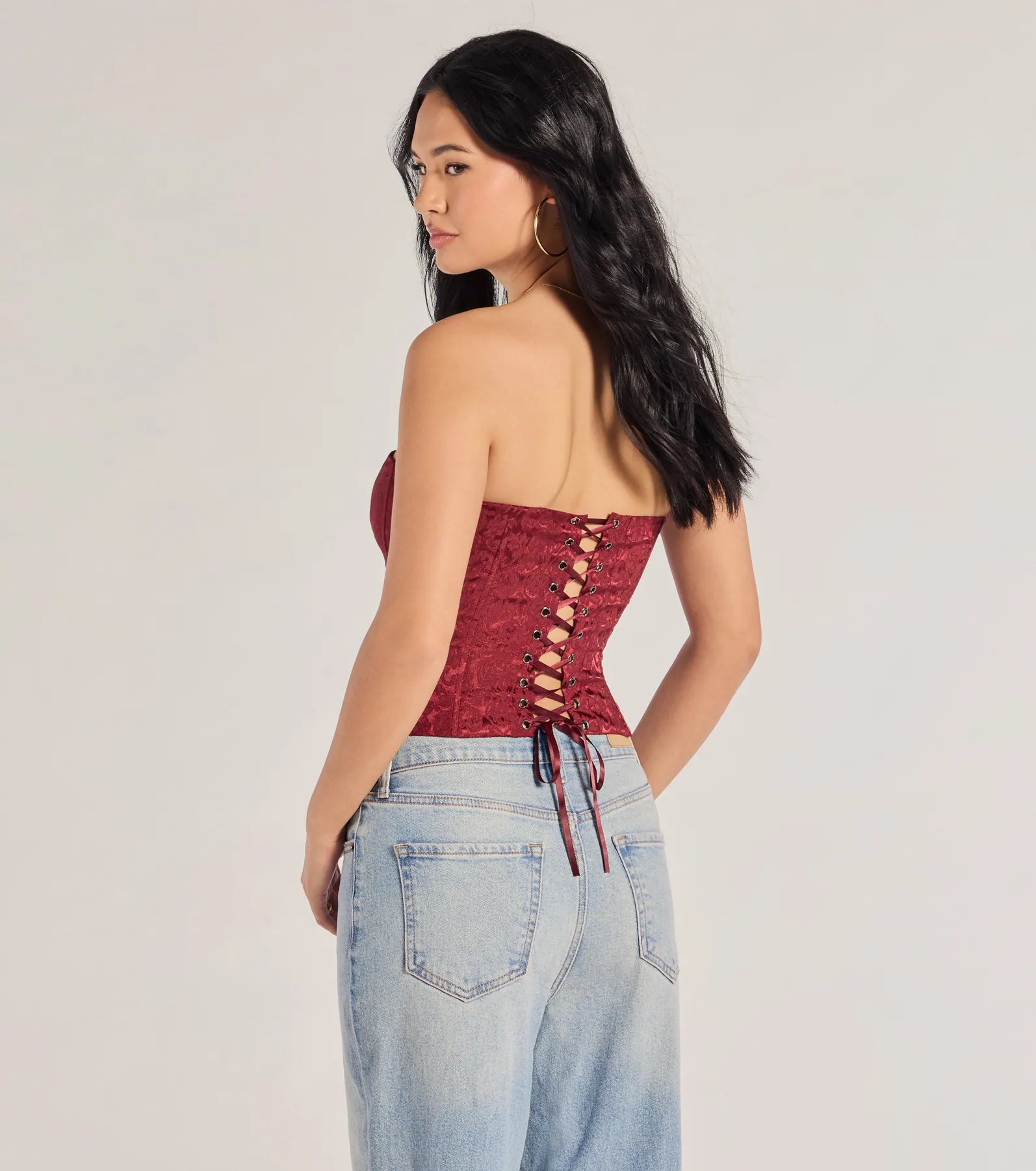 Chic Status Brocade Satin Strapless Corset Top - Image 2