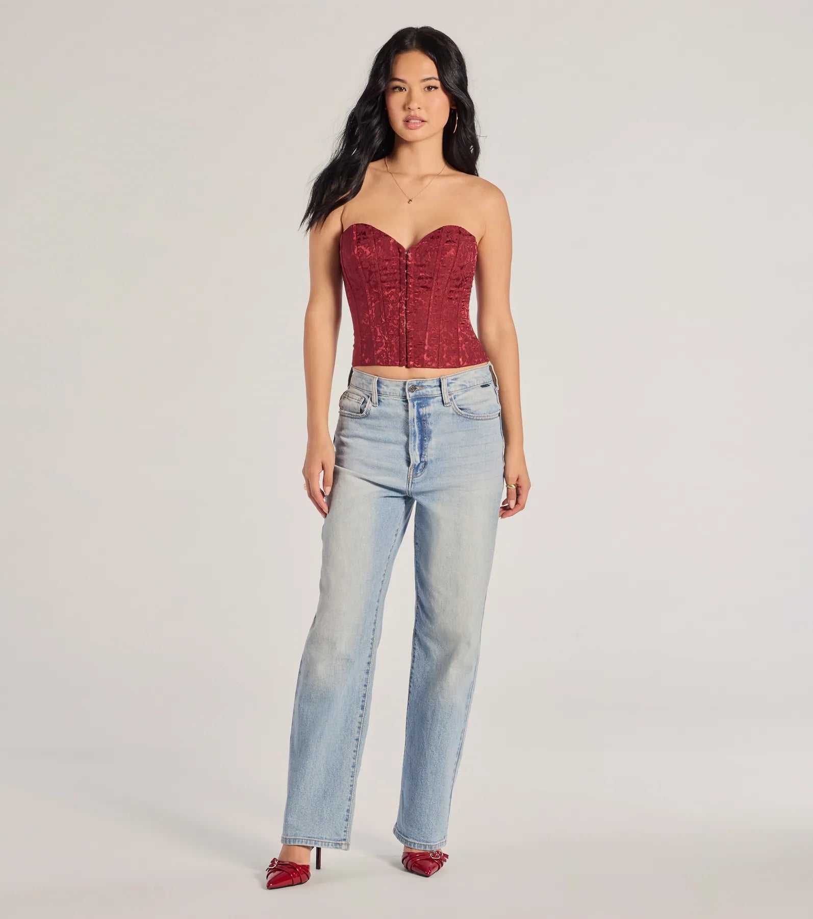 Chic Status Brocade Satin Strapless Corset Top - Image 4