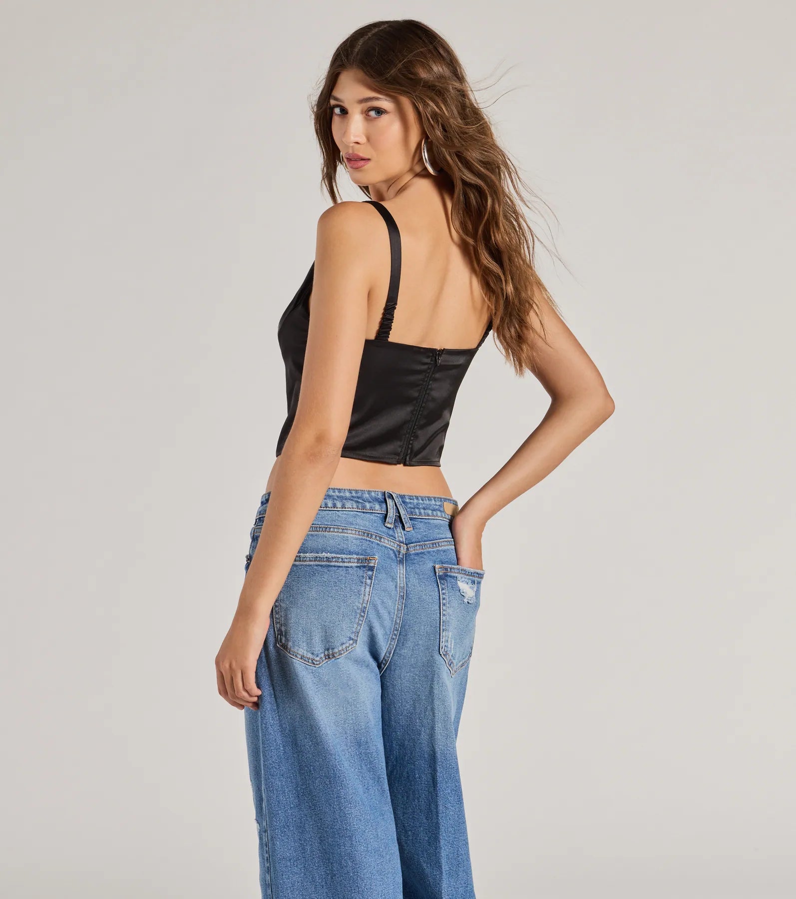 Glam Vibes Satin Sleeveless Crop Top - Image 2