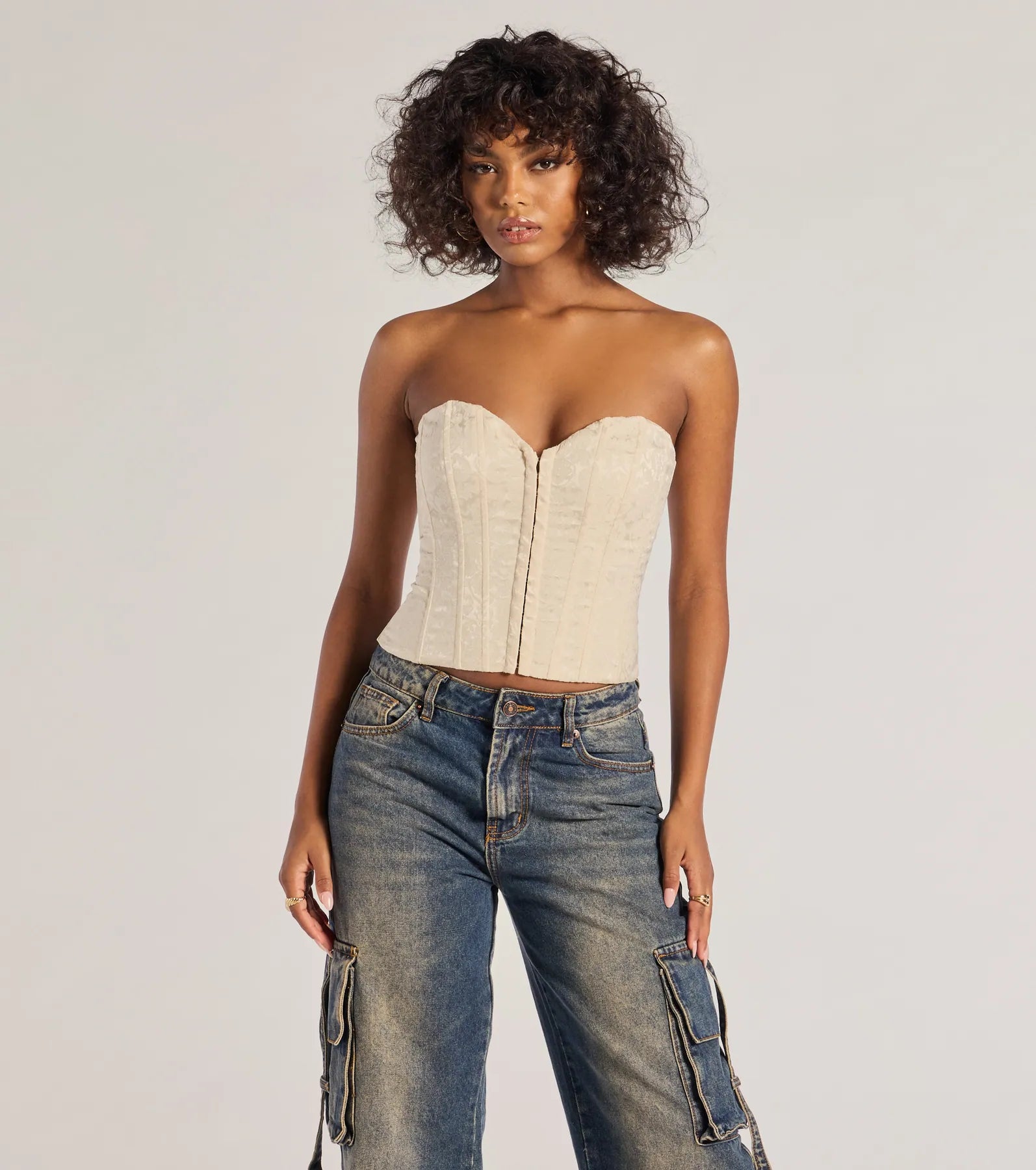 Chic Status Brocade Satin Strapless Corset Top - Image 5