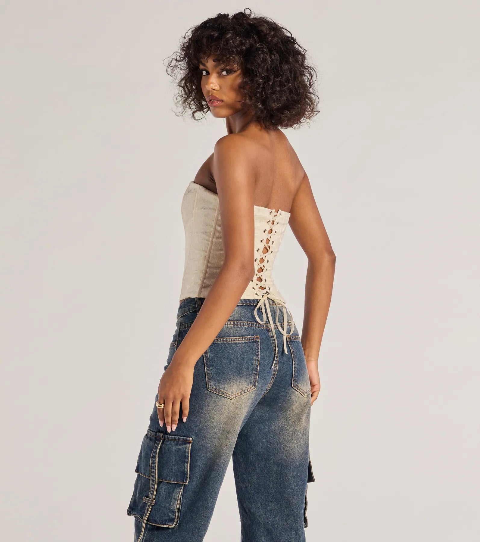 Chic Status Brocade Satin Strapless Corset Top - Image 6