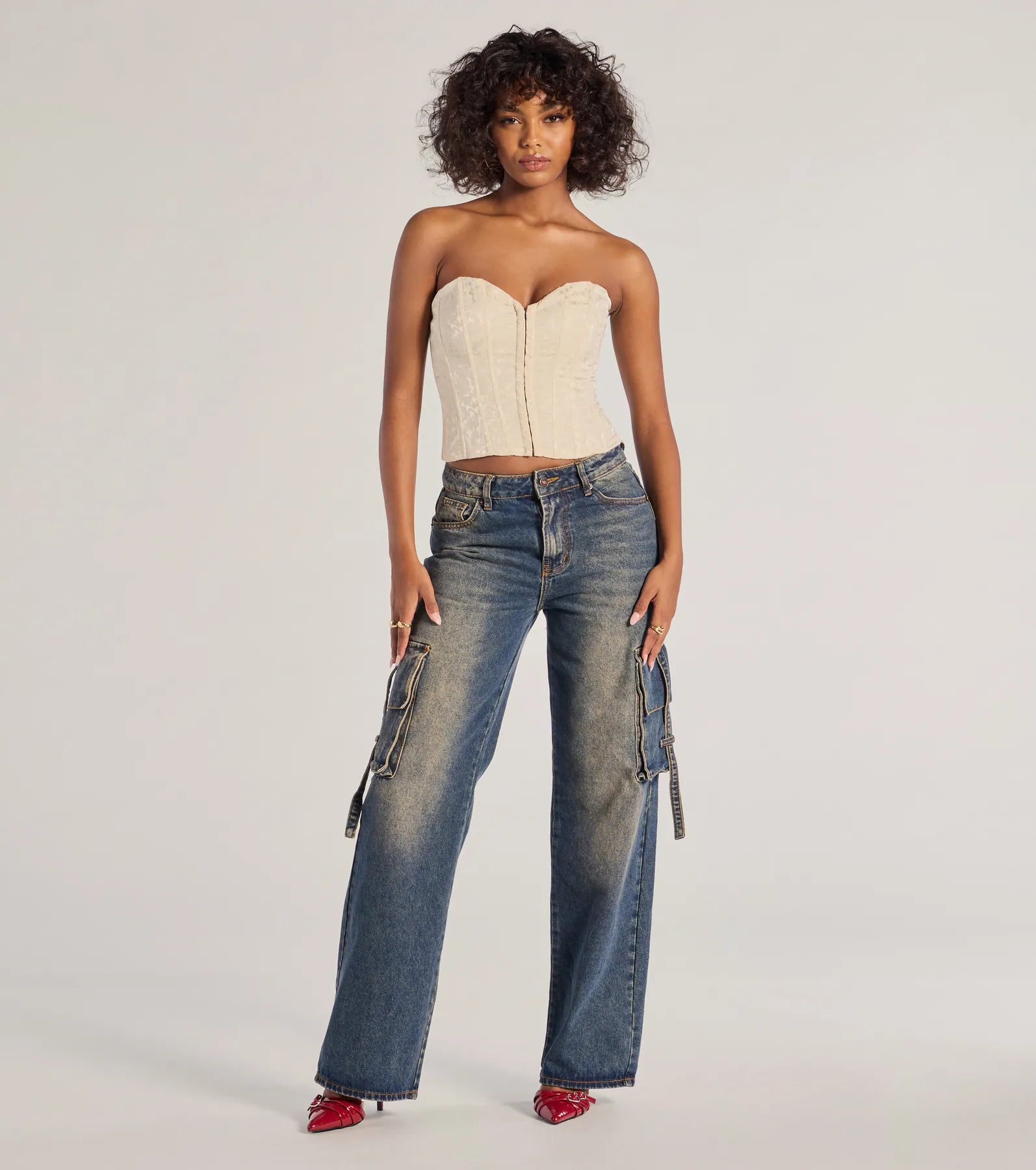 Chic Status Brocade Satin Strapless Corset Top - Image 7