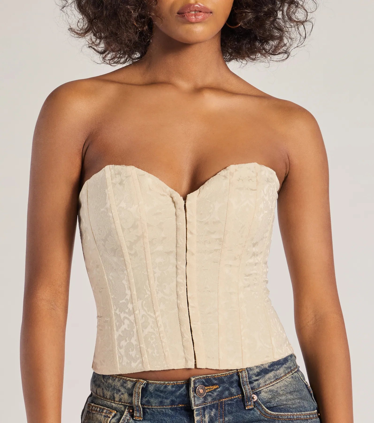 Chic Status Brocade Satin Strapless Corset Top - Image 8