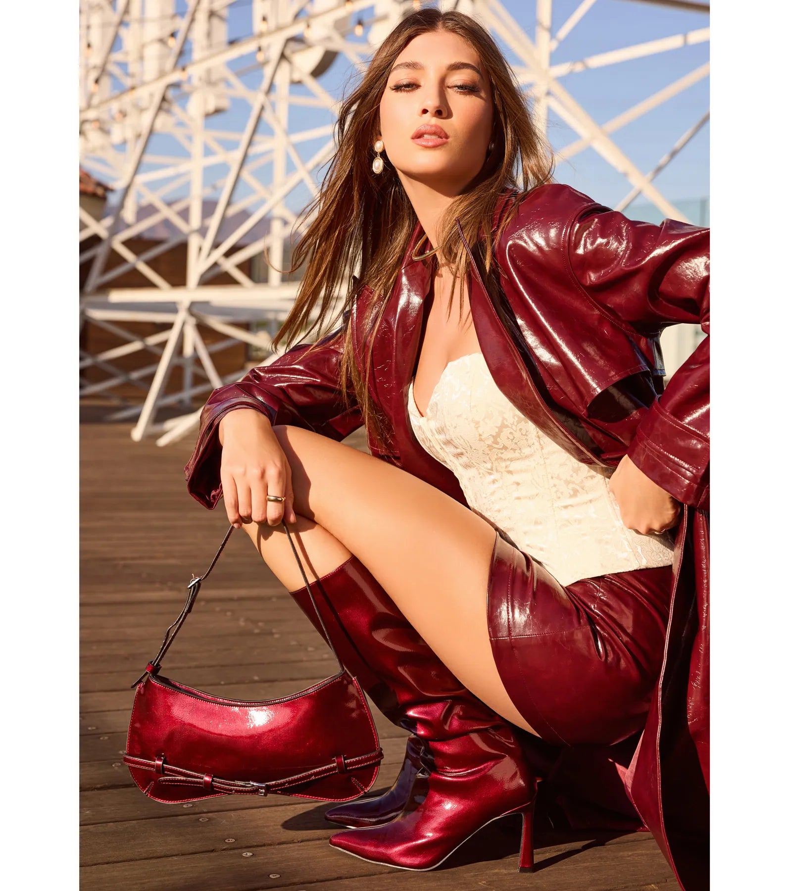 Chic Status Brocade Satin Strapless Corset Top - Image 9