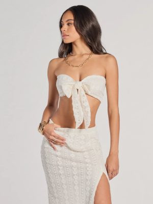 Vacay Ready Tie-Front Bandeau Crochet Crop Top
