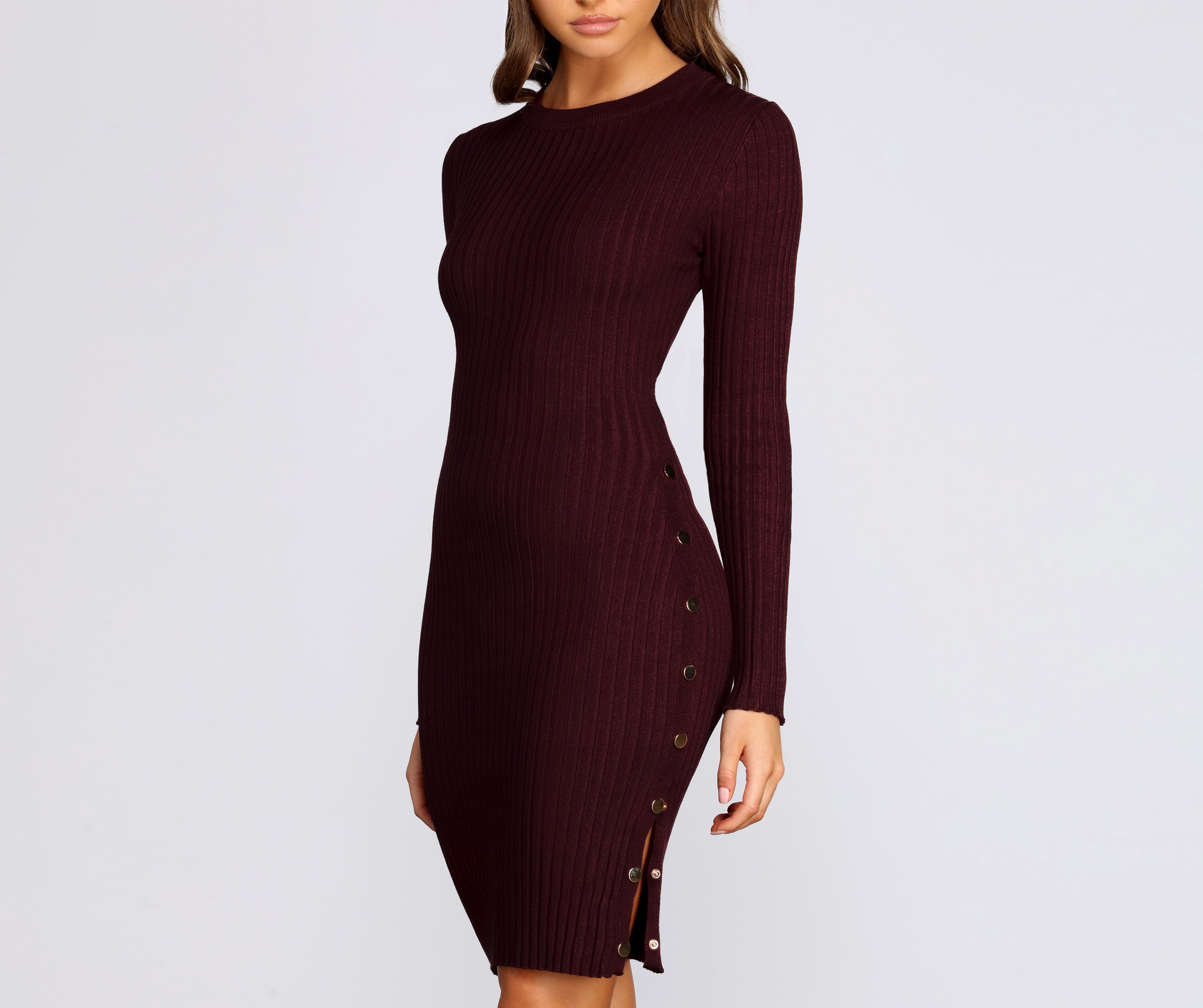 Sassy Snaps Ribbed Midi Dress - Image 4