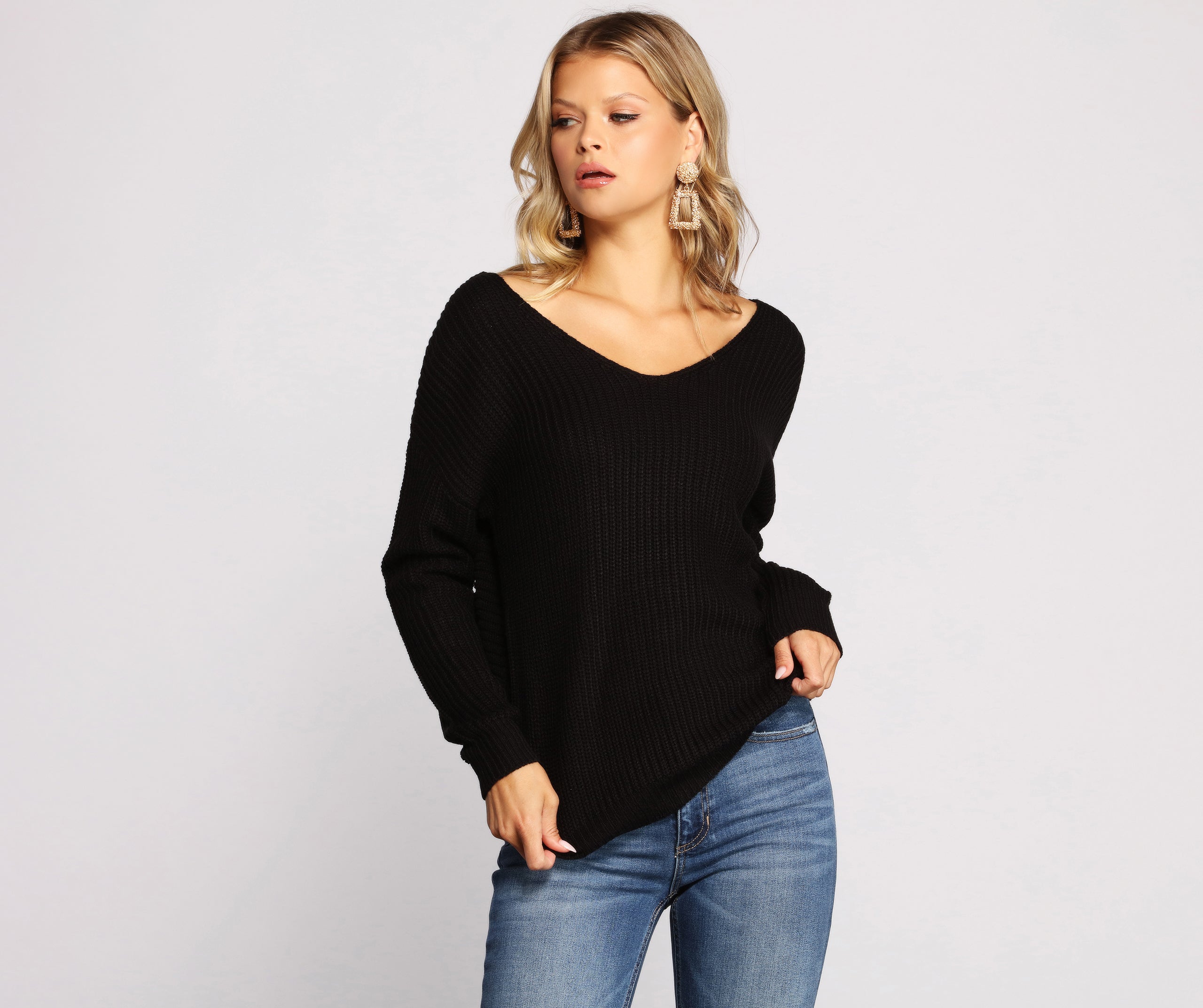 Trendy Knot Back V Neck Sweater - Image 24